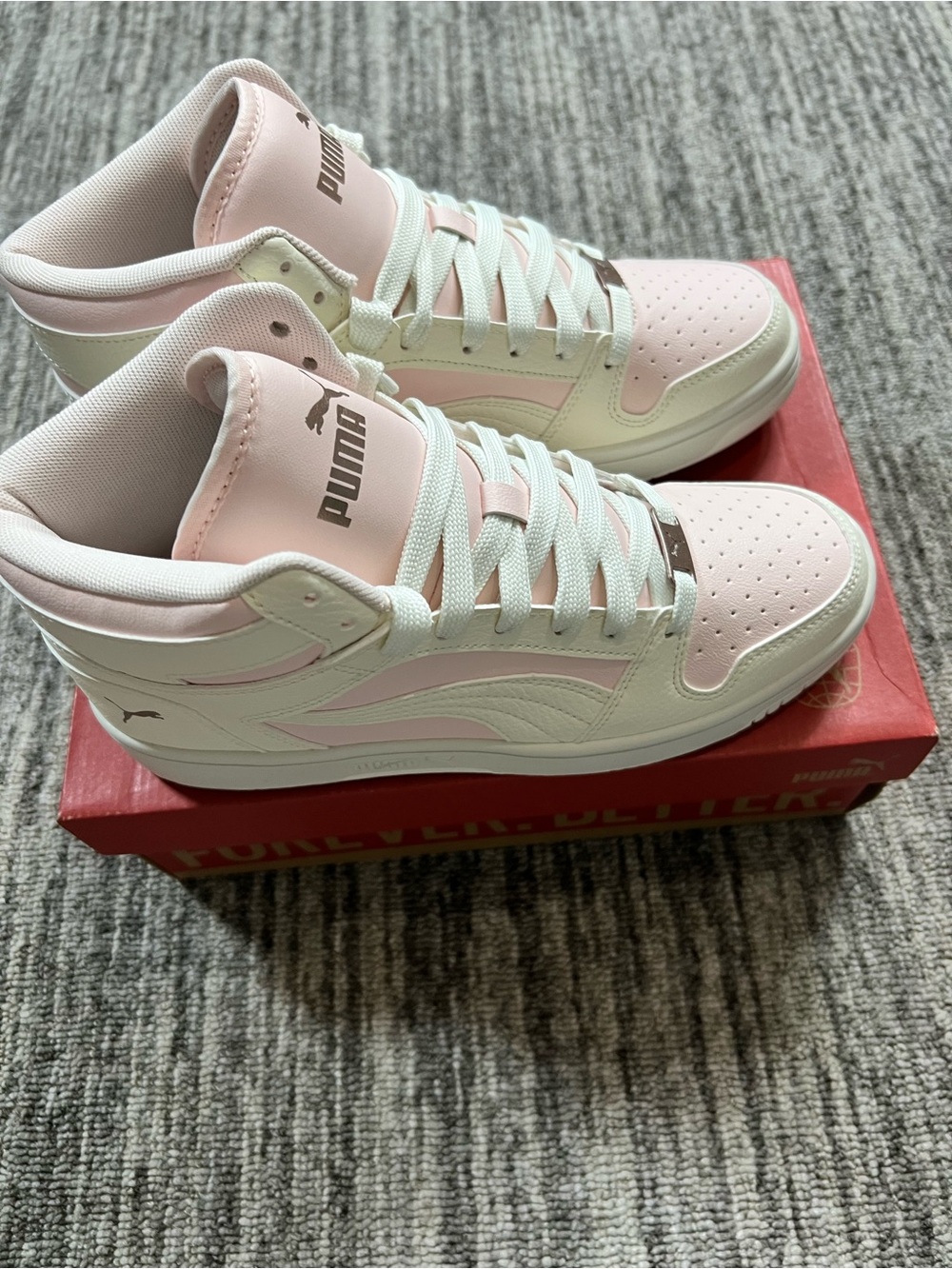 PUMA Rebound Layup Rcl Shine High Top Womens Pink, White Sneakers Size 8 - Picture 4 of 10